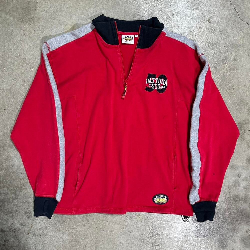 Daytona 500 Mens XL 50th Anniversary Quarter Zip Sweatshirt NASCAR Racing Red